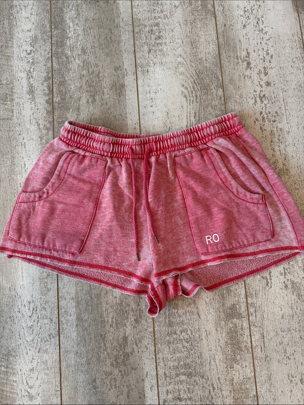 Roxy Heathered Red Elastic Waist Athletic Burnout Shorts Large
